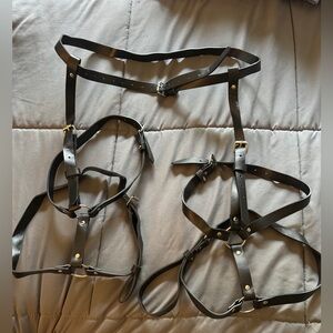 Faux leather thigh garters and waist belt